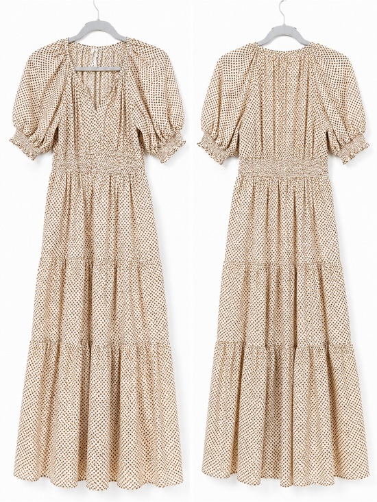 Anthropologie Dresses & Skirts - Anthropologie Beige Polka Dot Tiered Maxi Dress